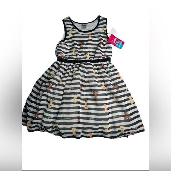 Girls' Barbie Character Dress White Black Kids Size Large (10/12) - Picture 1 of 15